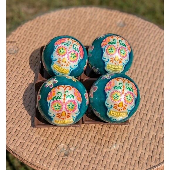 Pier 1 Day of the Dead Sugar Skulls LOT OF 8 Decorative Balls Halloween Skulls - Picture 6 of 13